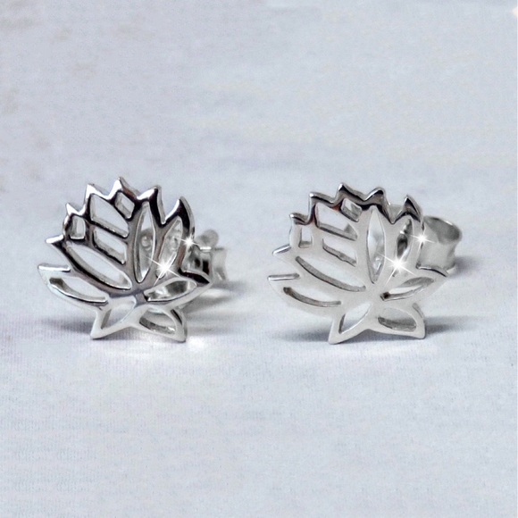 2/$20! Silver Blooming Lotus Flower Stud Earrings - Picture 2 of 7